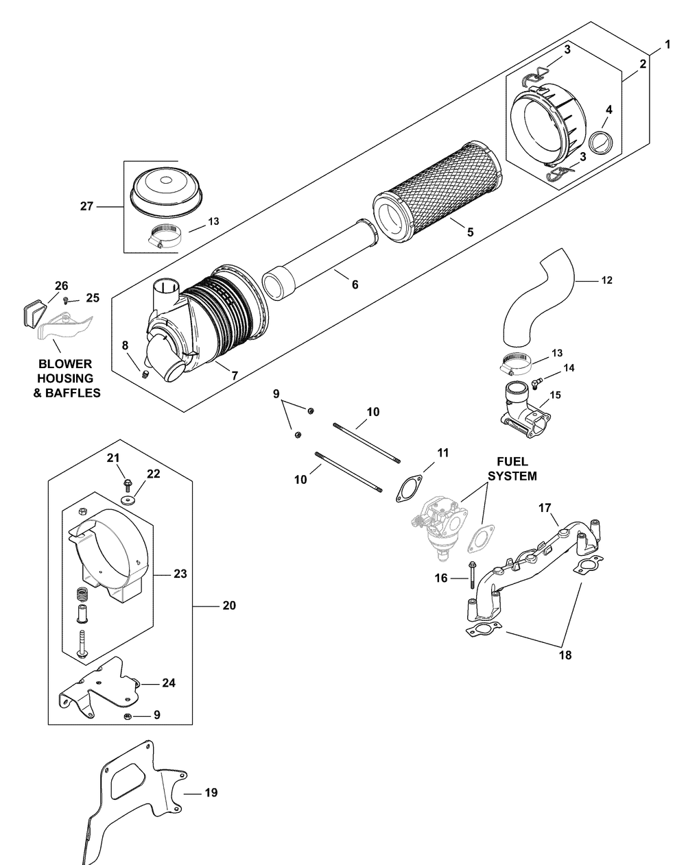 Kohler Cv23-75624 Air Intake And Filtration Diagram and Parts List for RECON48 53AH8ST3050-23HP Cub Cadet Lawn Tractor